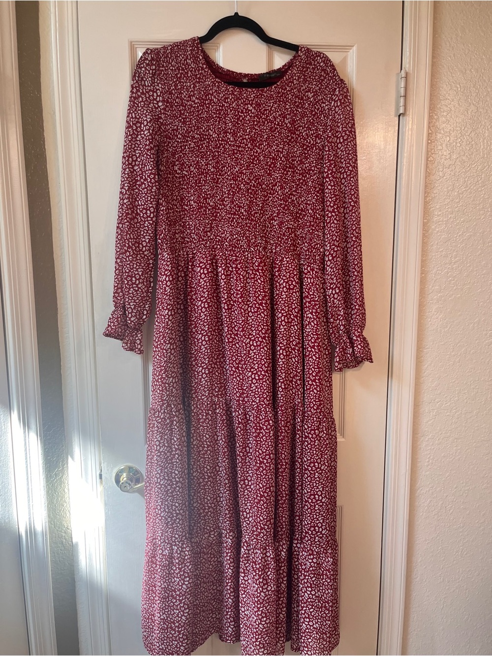 Women's Red Floral Long Sleeve Midi Dress